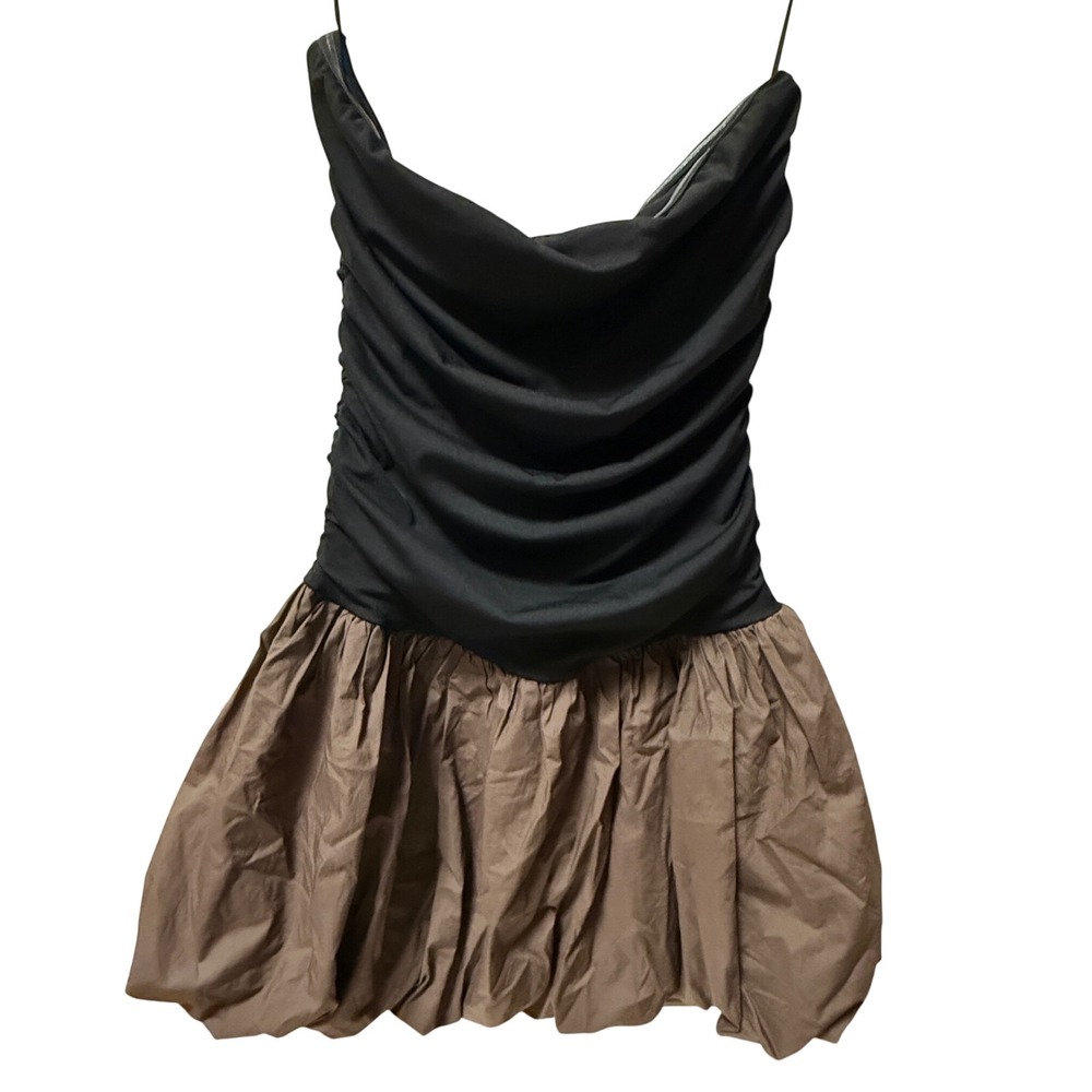 Isalis‎ Black Brown Bubble Hem Strapless Ruched Mini Dress Size Small